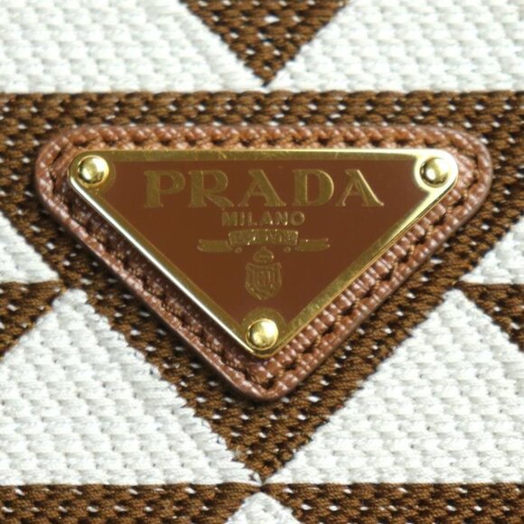 Prada Symbol Embroidered Fabric Mini 2 way Shoulder Bag Brown White Mbmb IC - Picture 5 of 9